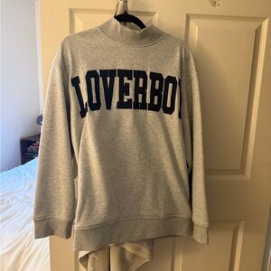 Gray 'LOVERBOY' Pullover Sweatshirt with Navy Appliqué